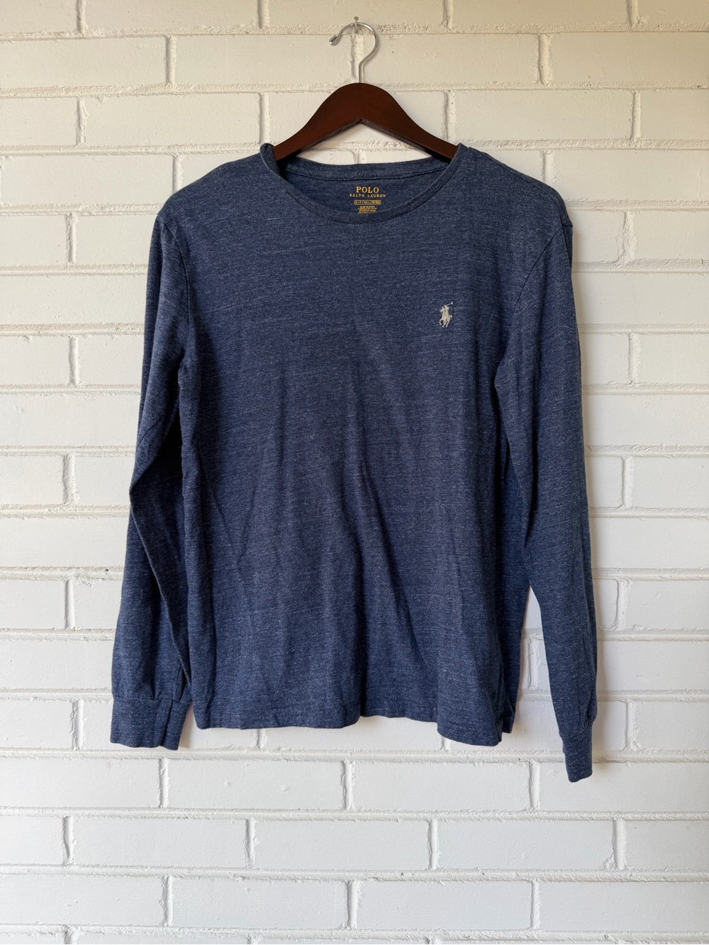 Polo by Ralph Lauren Heathered Navy Long-Sleeve Crew with Pony Logo